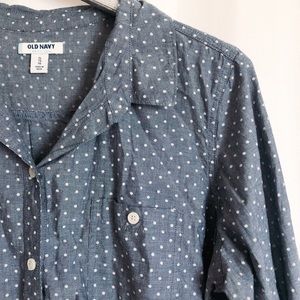 Polka dot chambray button up shirt